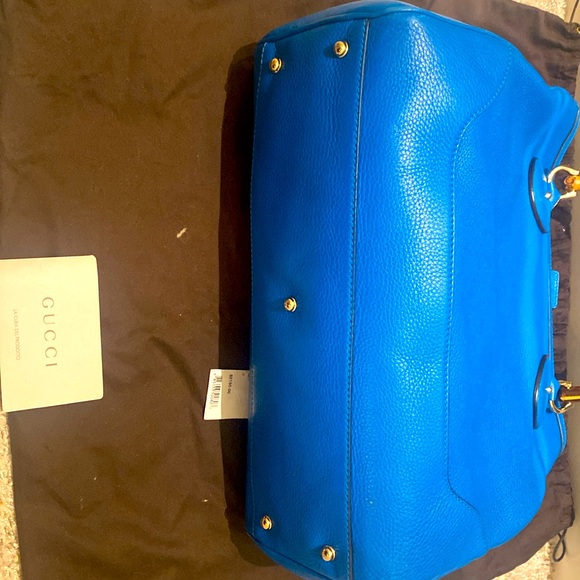 Gucci Blue Leather Tote Bag with Bamboo Handles - Picture 3 of 6